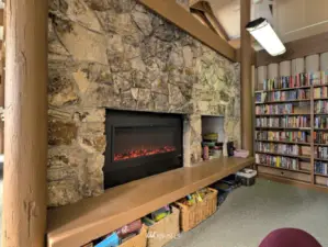 Fireplace in library
