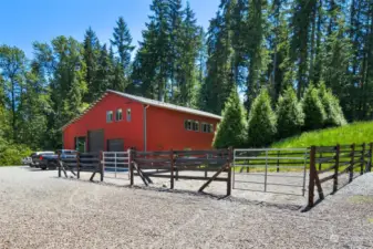 Storage barn with elegant upstairs additional dwelling unit.