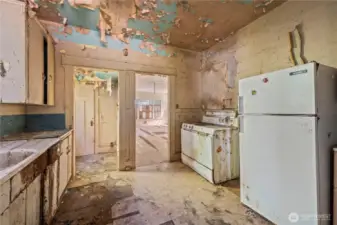 Shown here is the kitchen. No appliances are working.