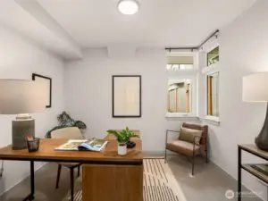 Main level bedroom staged as office, great WFH