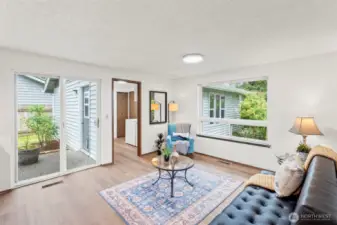 The slider from the family room also leads out to the patio and rose garden.