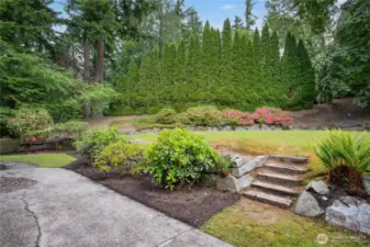 Aggregate pathway leads from the front entry around to back of house and yard.