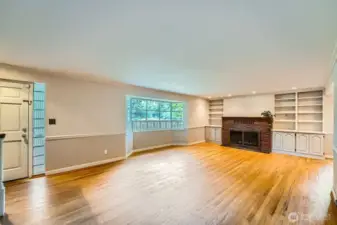 Living Room with masonry fireplace