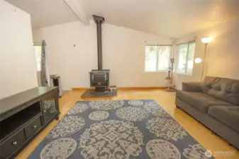 Living room with wood stove