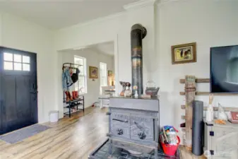 Wood burning stove. Mini split system for cooling