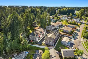 The community is nestled away from the street.