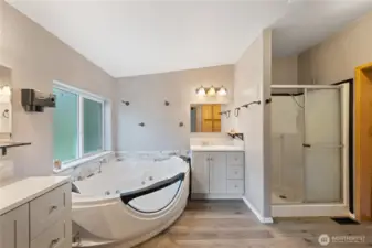 Primary bathroom with large jacuzzi tub