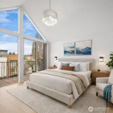 Virtual staging - beautiful primary suite with vaulted ceilings