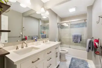 Remodeled primary bath wtih double sinks