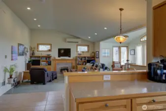 View from the kitchen to the living room.