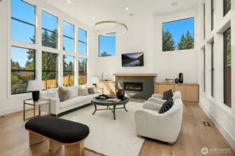 Vaulted great room that overlooks the private backyard