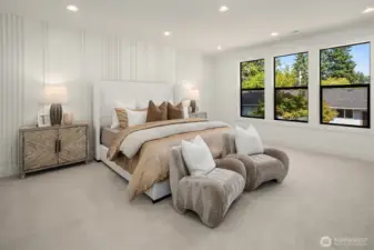Designer primary suite with five-piece bath & heated floors