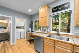 Kitchen with built-in desk and pantry