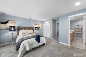 Primary bedroom with peaceful retreat feel