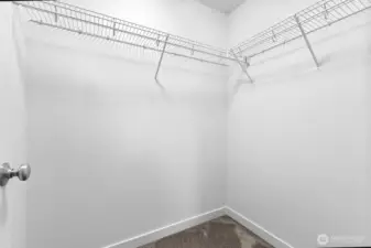 spacious walk in primary closet