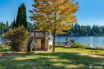 Boathouse features an upstairs loft area.