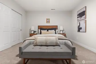 Quiet downstairs bedroom with conveniently located hall bath and large closet.