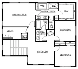 Upper floor plan. Actual home not pictured. Photo is for representation purposes only.