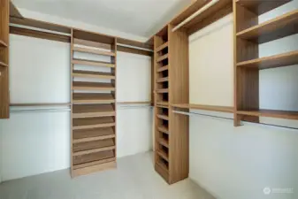 Spacious, custom built Califronia closet system.