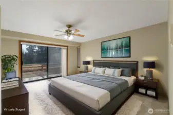 Primary Bedroom w/Private Balcony Virtually Staged