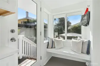 The mudroom is perfect for unloading groceries or muddy shoes.