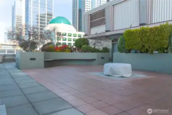 ... as well as outdoor spaces, including a cooking area.