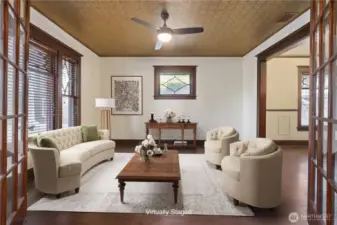Living Room w Double Glass French Doors