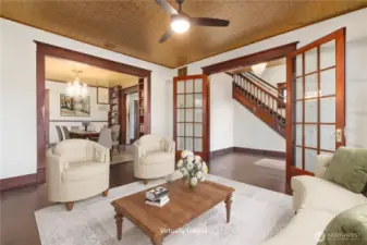 Living Room w Double Glass French Doors