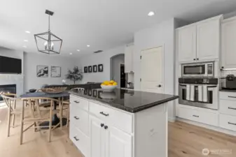 Open Kitchen with Eating Area, Kitchen Island, Stainless Steel Appliances