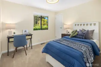 Bedroom 2 with remote operated low profile ceiling fan with light & walk-in closet.