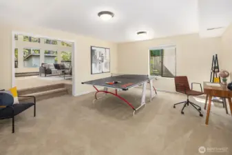 Lower level has a big rec room, large bonus room with vaulted ceilings, 3/4 bath, and large laundry room with tons of cabinet storage.
