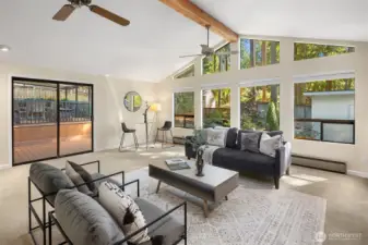 Lower level has a big rec room, large bonus room with vaulted ceilings, 3/4 bath, and large laundry room with tons of cabinet storage.