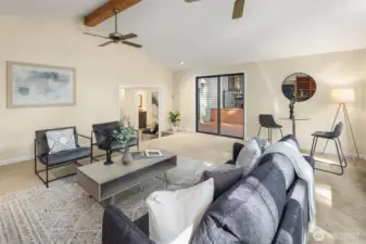 Lower level has a big rec room, large bonus room with vaulted ceilings, 3/4 bath, and large laundry room with tons of cabinet storage.