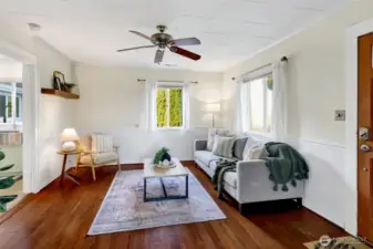 Inside, the living room faces the front of the house