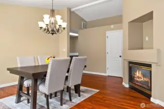 Dining room with gas fireplace