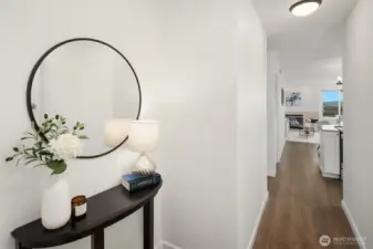 Roomy entryway has room for bench or table