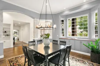 Spacious formal dining room with built-ins
