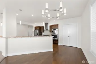 A very open concept dining/kitchen/living room area.  All while enjoying the gorgeous views from every window.
