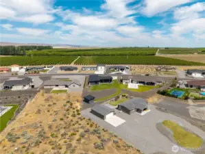 Aerial view of home facing the orchards.