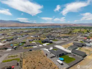 Aerial view of home facing the Columbia River.