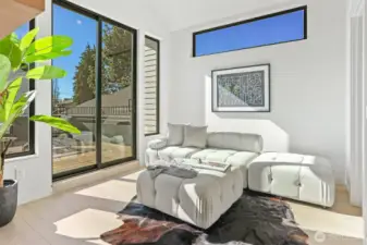 Upper Level Media Room with Vaulted Ceilings