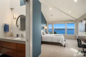 Bedroom upstairs has 3/4 bath and door to upstairs deck