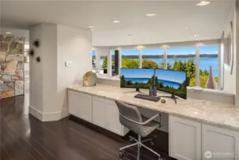 Great office with tons of cabinets and an amazing view