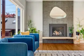 Main Level - Light filled Living Room with Gas Fireplace