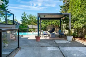 Outdoor entertainment area includes gazebo, and outdoor kitchen area.