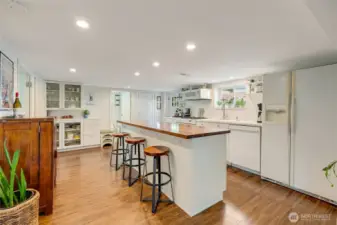 Expansive Lower Level Kitchen with world renowned John Boos countertops.