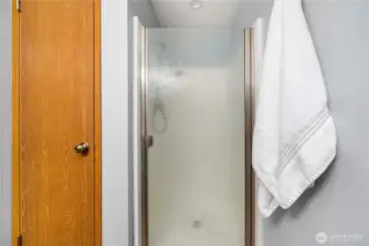 Glass walk-in shower in the private primary bath.