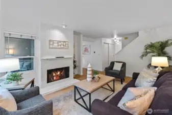 Wood burning fireplace.