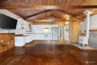 Tongue & Groove ceiling with exposed wood beams give it a cozy feeling.