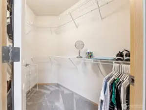 Walk-in closet of the primary ensuite - with great installed shelving.